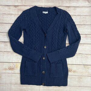 Y2K Aeropostale Navy Blue Cable Knit Cardigan Medium Button Front V-Neck Sweater
